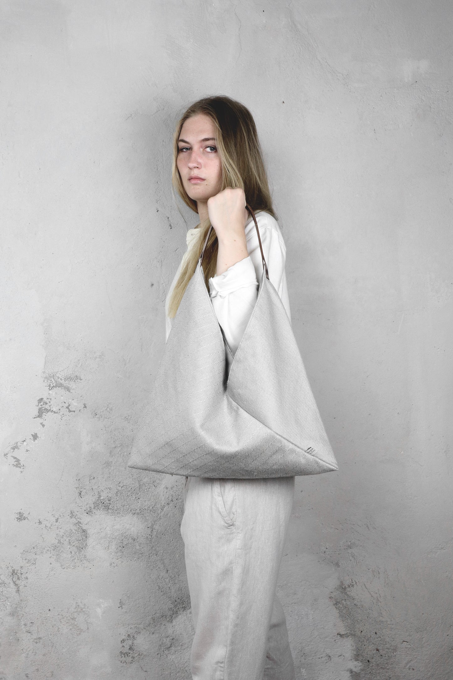 Hand Woven Origami Bag - White